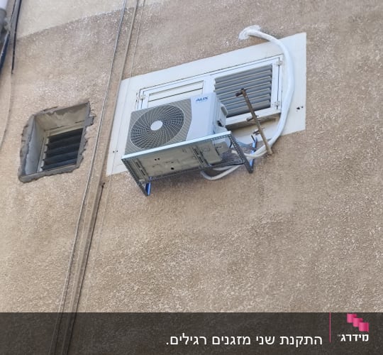 יחידת מיזוג אוויר מותקנת על קיר חיצוני